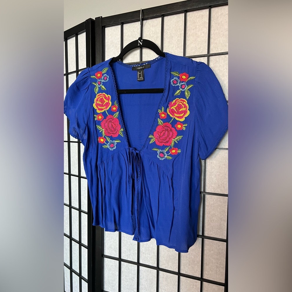 Tie Front Bright Blue Top